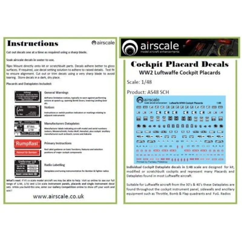 WWII Luftwaffe Cockpit Placards