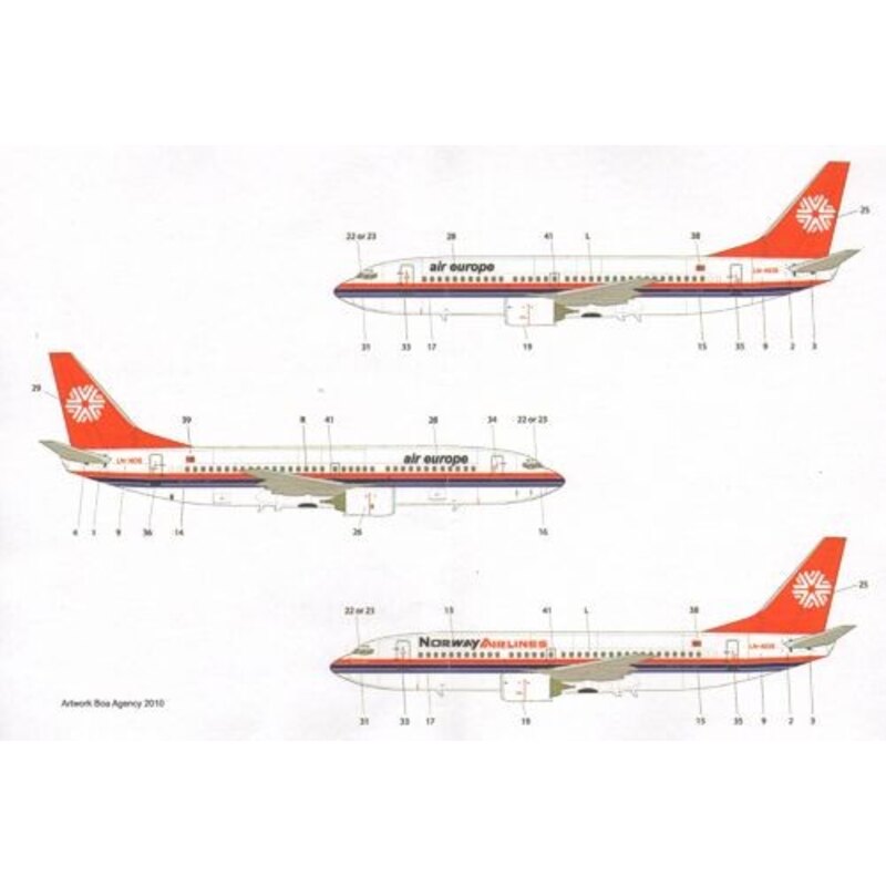 Norway Airlines Boeing 737-300 also includes the Air Europe version. Cockpit windows for both Minicraft and Skyline models.