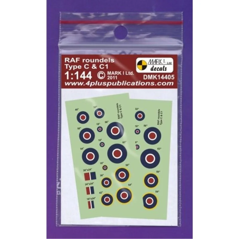 RAF Type C, C1 roundels, 2 sets. Includes.... Type C: 16,18,32,40,50,54,56,63, Type C1: 18,36,42,50,54, fin flash: 36x24,24x24,1