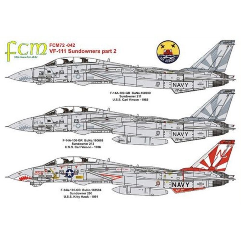 Grumman F-14A Tomcat Part 2 VF-111 Sundowners (3) 162594 NL/200 CAG USS Kitty Hawk overall Lt Gull Grey with coloured markings; 