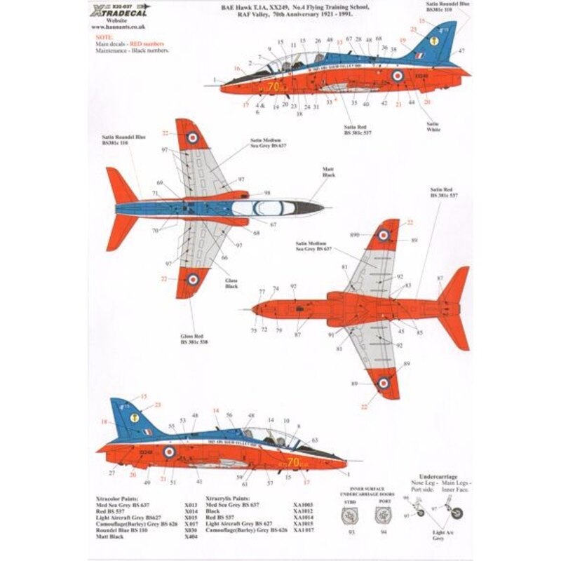 BAe Hawk T.1A (2) XX249 4th FTS 70th Anniversary 1921 Abu Sueir-Valley 1991, Red/White/Blue/Lt. Aircraft Grey camo; XX312/CF 100