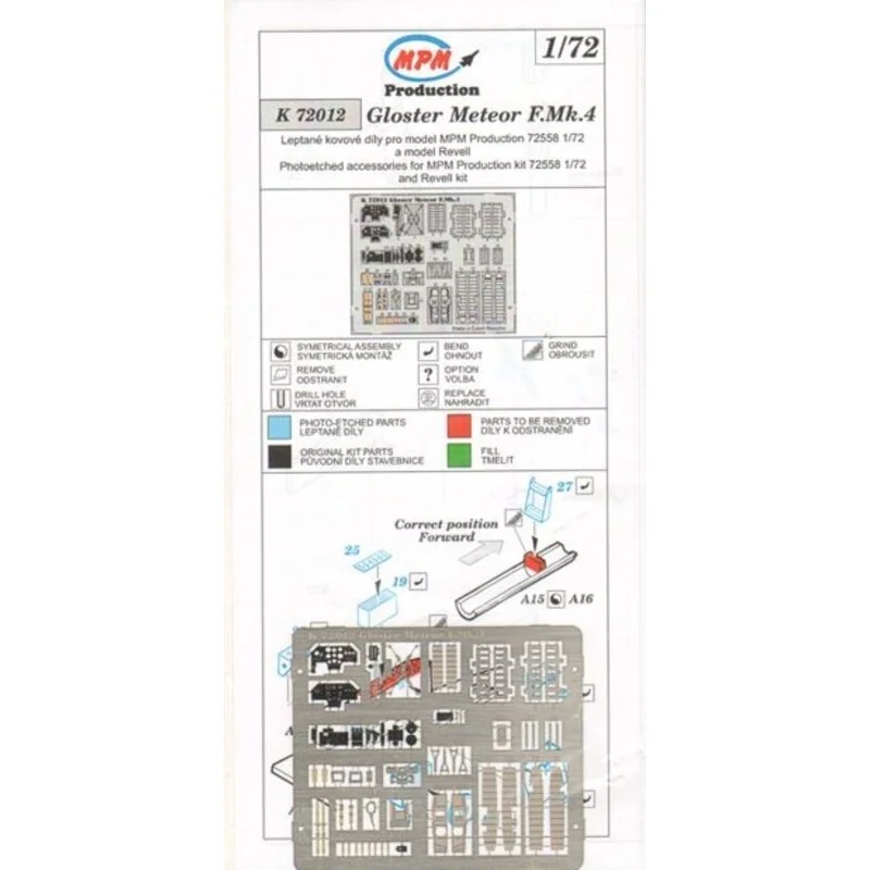 Gloster Meteor Mk.4 color photo-etched parts (designed to be assembled with model kits from MPM and Xtrakit)