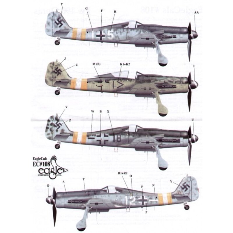 Focke-Wulf Fw 190D-9 Pt 2 (4) White 17 1/JG 2 RLM 75/76/83; Yellow 9 3/JG 2 RLM 75,76,83; Black II Stab jg 2 RLM 74/75/76/83; R