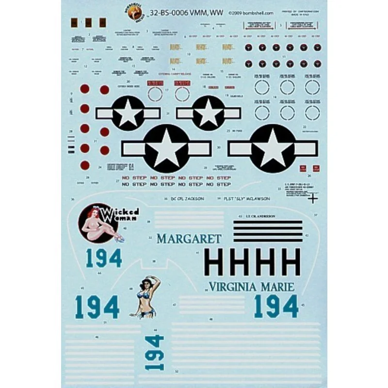 Lockheed P-38 Lightning Wicked Women Pt2 (2) 194 433rd FS, 475th FG Carroll Anderson `Viginia Marie; H 36th FS, 8th FG Lt Mclaws