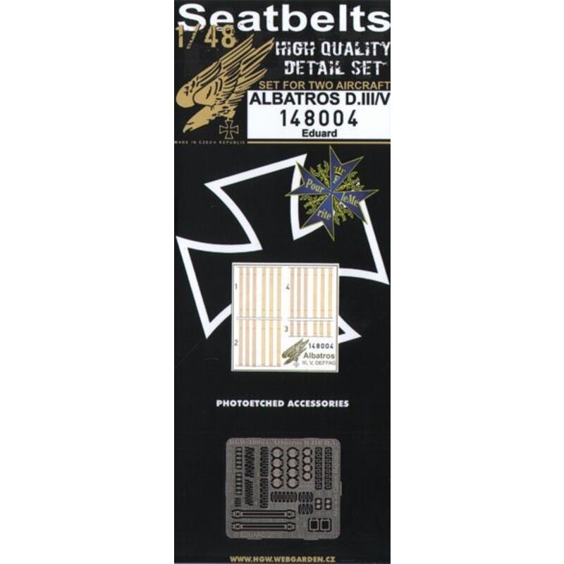 Albatros D.III/D.V seat belt fabric belt with etched buckles (for Wingnut Wings kits)