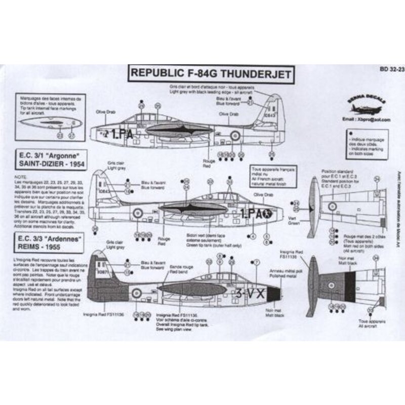 Republic F-84G Thunderjet (2) 10843 1-PA EC 3/1 Argonne St Dizier 1954, 10871 3-VX EC 3/3 Ardennes Reims 1955