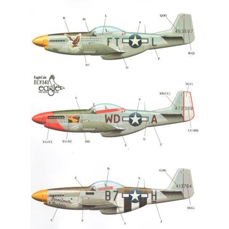 P-51D Mustang Part 3 (3) 44-63607 FT-L 354th FG Lt.Col.Glenn T. Eagleston yellow nose; 44-72308 WD-A 4th FG Maj Peirce W.McKinno