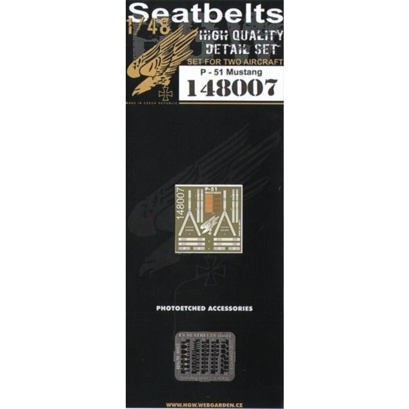 North-American P-51D Mustang seat belts. 2 sets of fabric belts with etched buckles (for Hasegawa and Tamiya kits)