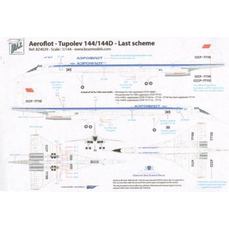 Tupolev Tu-144D Aeroflot Last scheme(for ICM kits)