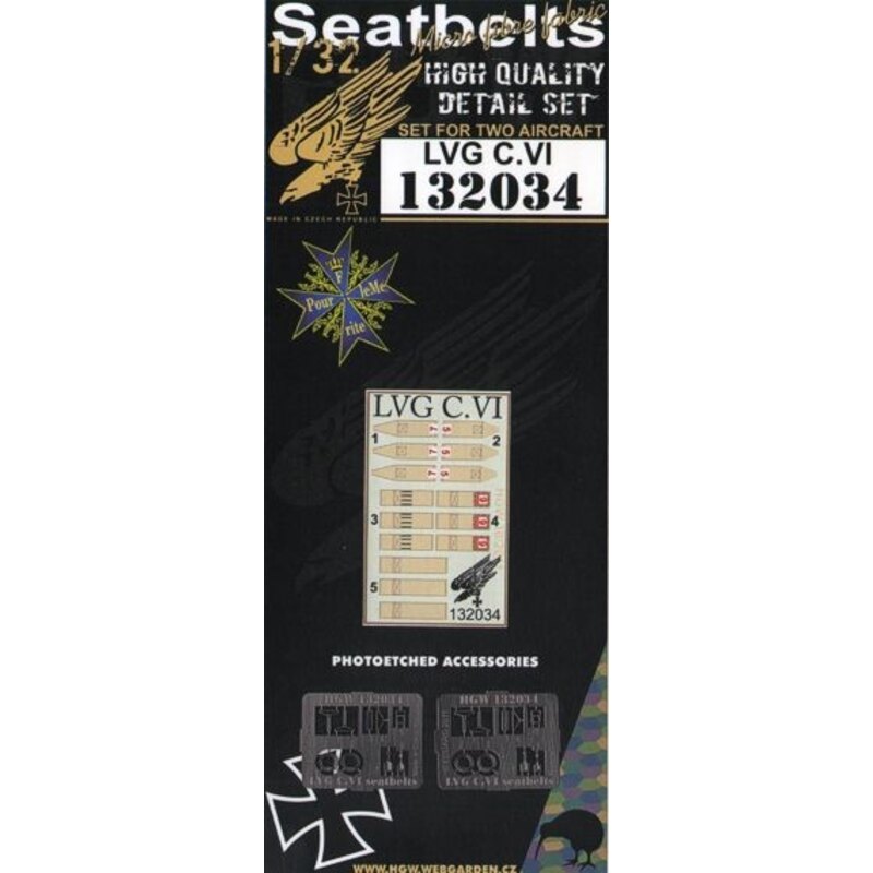 LVG C.VI seat belts seat belts. 2 sets of fabric belts with etched buckles (for Wingnut Wings kits)