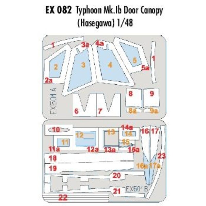 Hawker Typhoon Mk.Ib ′Car Door′ canopy (designed to be assembled with model kits from Hasegawa) (made from yellow Kabuki tape pr