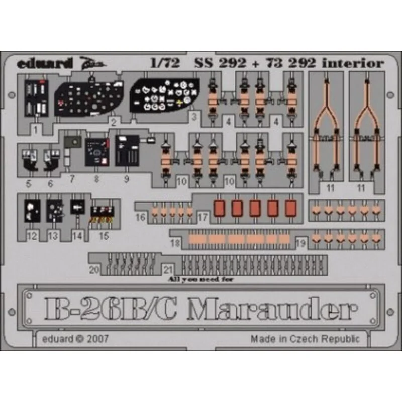 Martin B-26B/C Marauder interior PRE-PAINTED IN COLOUR! (designed to be assembled with model kits from Hasegawa) This Zoom set i