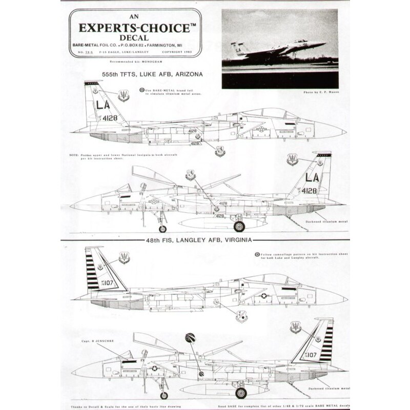 McDonnell Douglas F-15A Eagle (2) 555 TFTS Luke Air Force Base 74-128 48 FIS Langley Air Force Base 76-107