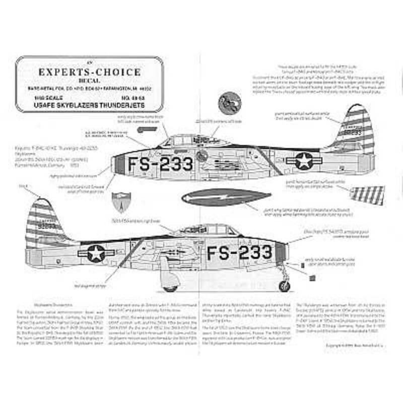 Republic F-84E Skyblazers (3) 49-2233 22FBS USAFE 1951 51-1065 36FBW Detroit Air Show 1952 Both with blue/white striped tails 51