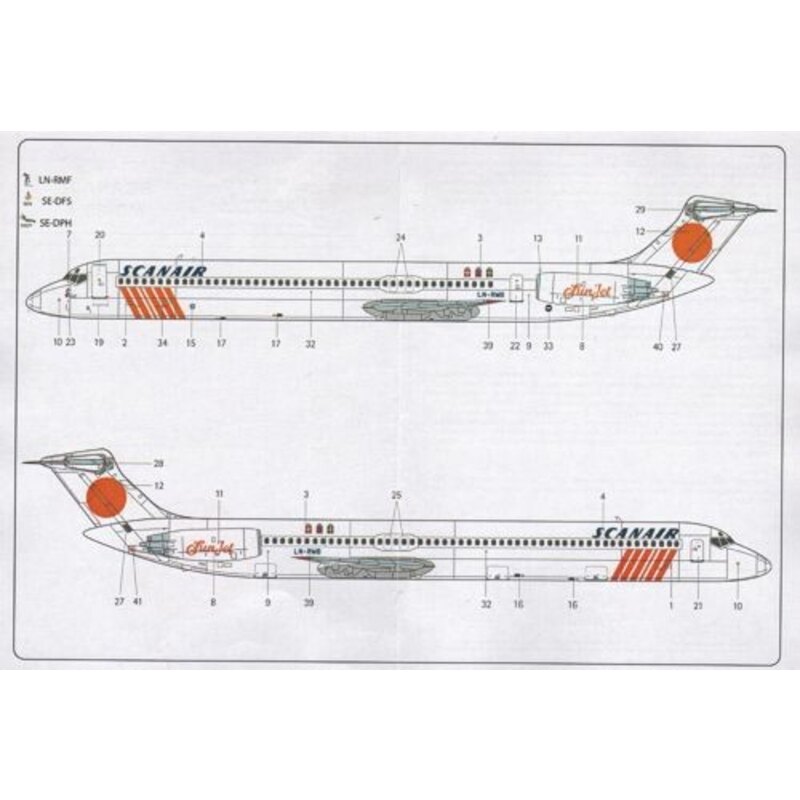 McDonnell-Douglas McDonnell-Douglas MD-80 SCANAIR Sun Jet LN-RMB/F, SE-DFS/PH. Scanair MD80s with the famous cartoons on the no