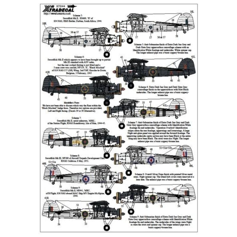 Decals Fairey Swordfish Mk.I/Mk.II/Mk.III Part 1 (8) 4A 815 NAS Lt.Cdr K. Williamson HMS Illustrious Taranto 11/12 November 1940