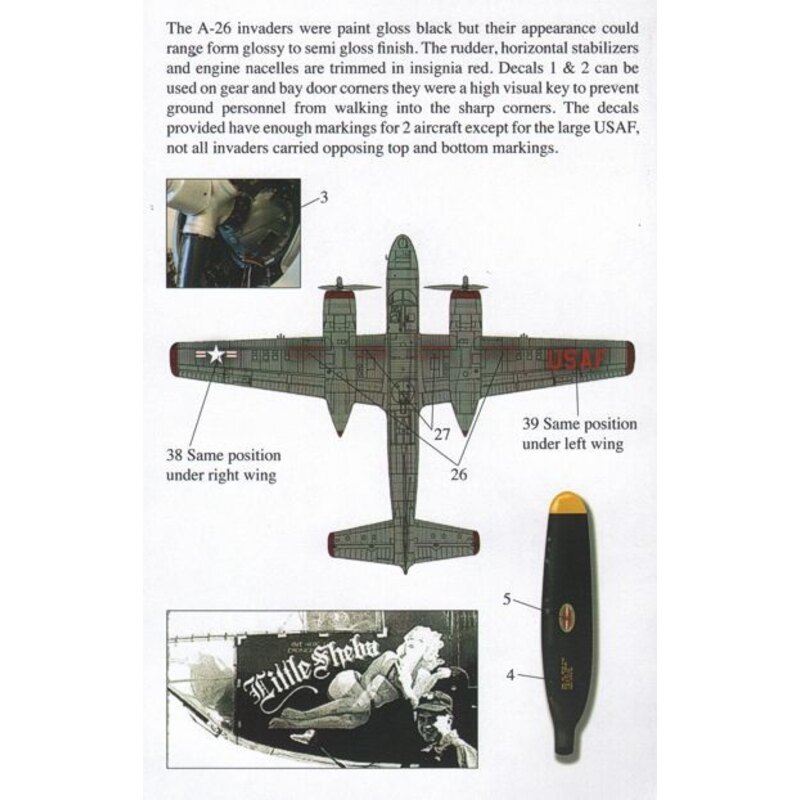 Douglas A-26B Invader (2) 44-22342/D Sylvia 13th BS; 44-35361/Y Little Sheba 13th BS. Both overall black with red and white 