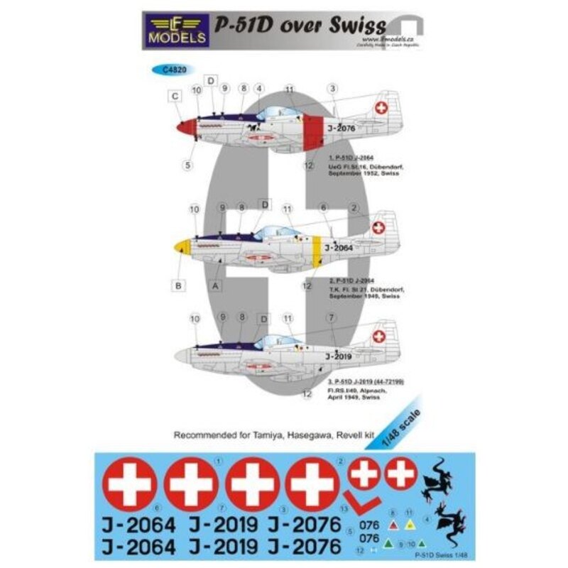 North-American P-51D Mustang in Swiss service (3) J-2019 44-72199 1949; J-2064 1949; J-2078 1952 all overall natural metal. (des