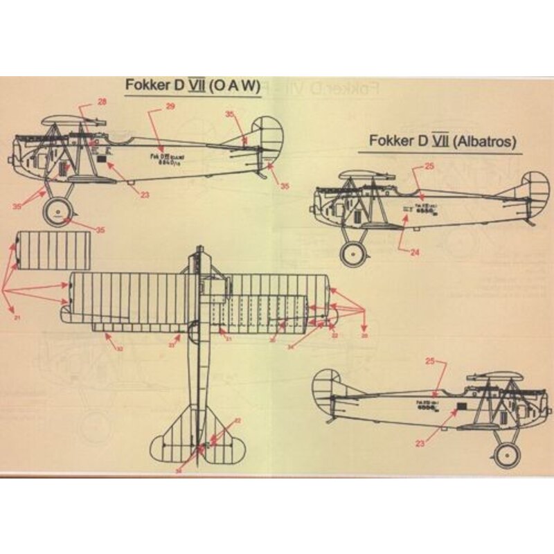 Fokker D.VII Pt 2 (6) Jasta 19 Yellow nose; Jasta 18 blue fuselage with blue/white check band; Jasta 13 Lozenge fuselage with bl