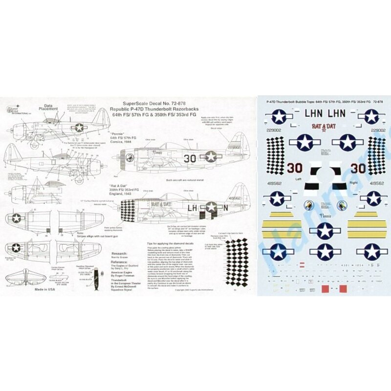 Republic P-47D Thunderbolt Razorback (2) 4229002 `Ponnie 64th FS/57th FG Corsica 1944; 4419562 `Rat A Dat 350th FS/353rd FG En