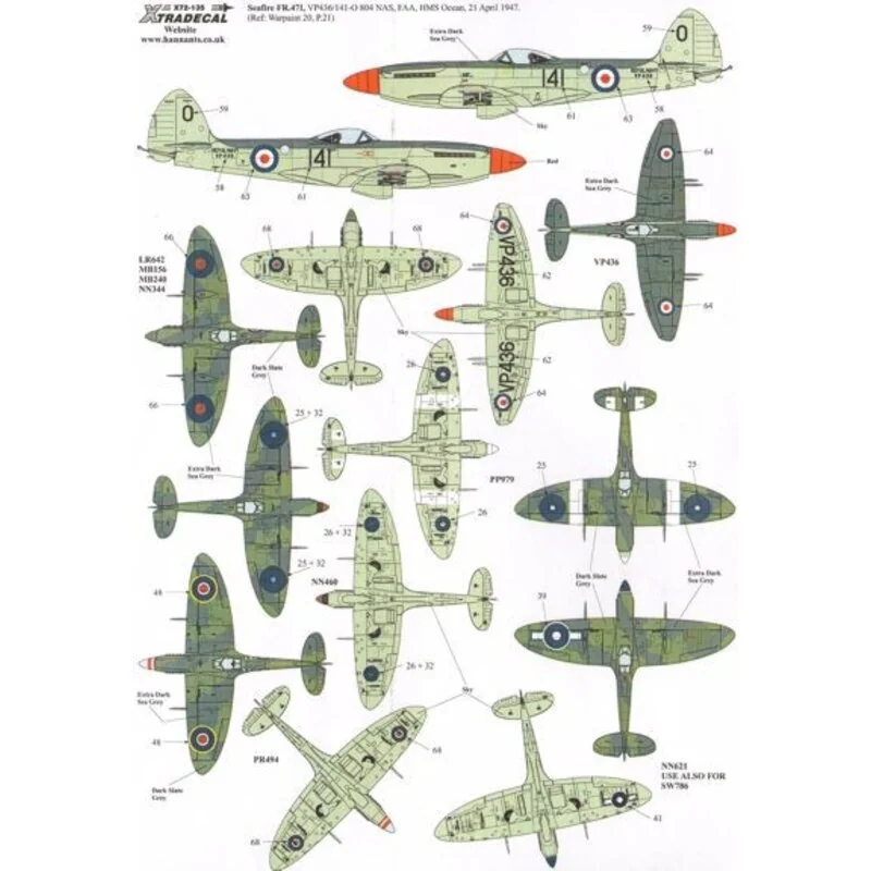 Supermarine Seafire Mk.II/Mk.III/Mk.XV/Mk.XVII (11) Mk.IIc LR642 8-M 807 NAS HMS Battler 1942; MB249 7-B 880 NAS HMS Indomitable