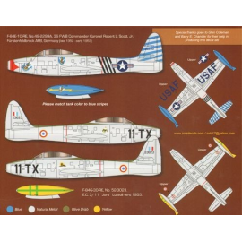 Decals Republic F-84E/G Thunderjet (2) USAF 49-2299 36th FWB Col Robert L.Scott CO Germany 1952; French 23023 11-TX EC 3/11 1955