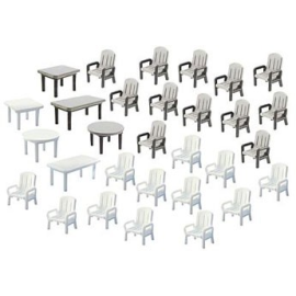 24 Garden chairs and 6 Tables 