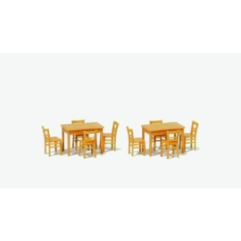 2 tables and 8 chairs natural wood Figures