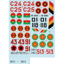 Decals African Air Forces Mikoyan MiG-17 Part 1 : MiG-17F C24 & C25 Angola, MiG-17F BF 8401 Burkina Faso, MiG-17 118 Congo-Brazz