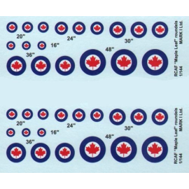 Decals RCAF Maple Leaf roundels, 2 sets diameter: 16; 20; 24; 30; 36; 48˝ 