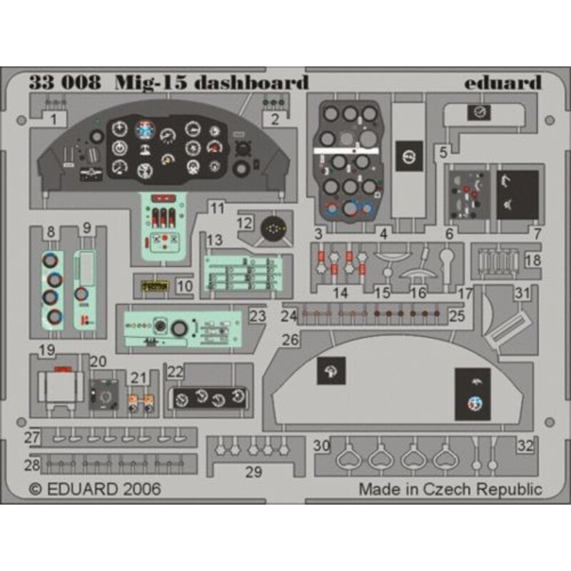 Mikoyan MiG-15 instrument panel PRE-PAINTED IN COLOUR! (designed to be assembled with model kits from Trumpeter)