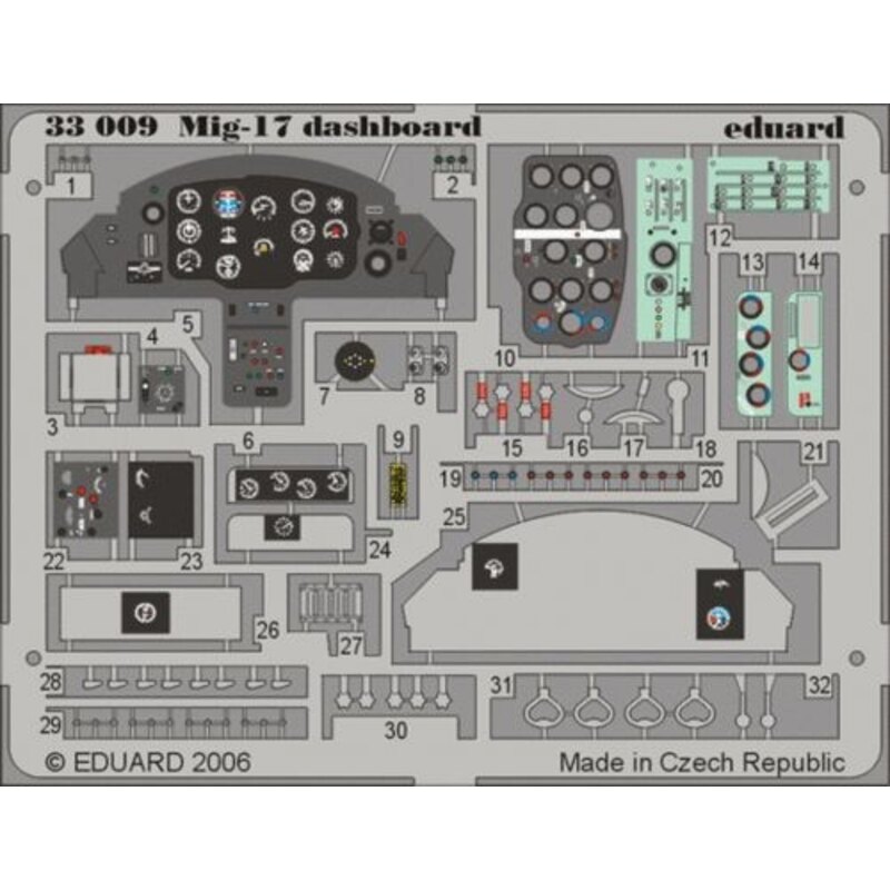 Mikoyan MiG-17 instrument panel PRE-PAINTED IN COLOUR! (designed to be assembled with model kits from Trumpeter)