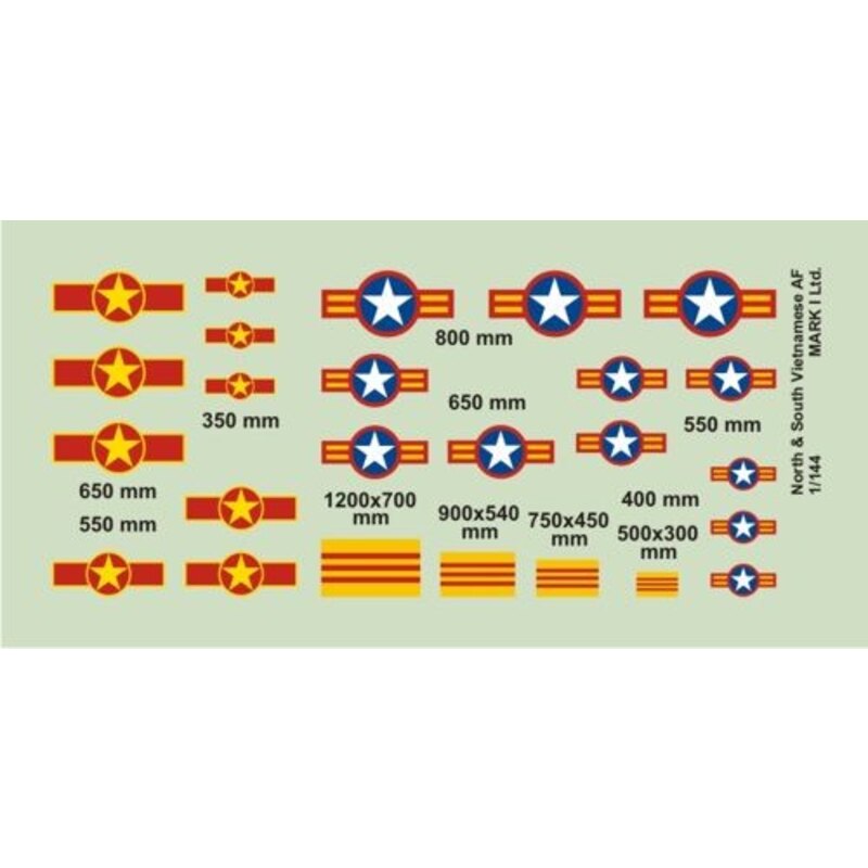 North and South Vietnam AF Insignia (diameter: 350;400;550;650;800 mm, fin flash: 500x300;750x450;900x540;1200x700 mm), 2 sets