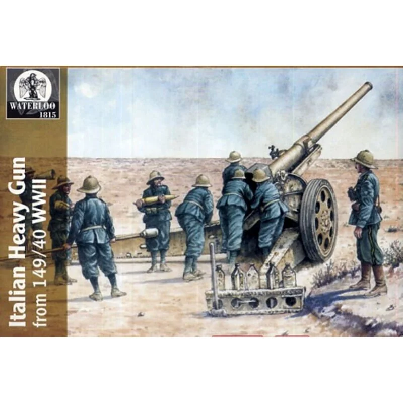 Re-released! Italian heavy gun WWII (1 gun with 9 artillery crew figures) moulded in hard plastic