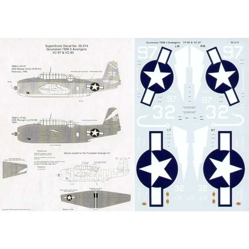 Grumman TBM- 3 Avenger White 32 VC- 97 U.S.S. Straight Massar 1945 3 color camouflage