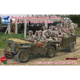 British Airborne Troops Riding in 1/4 ton Truck and Trailer