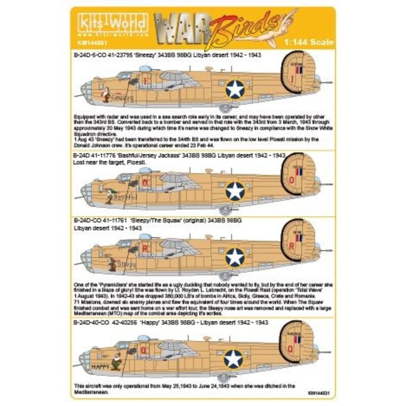 Consolidated B-24D 343 BS 98 BG - CO 41-23795 Sneezy - Consolidated B-24D 343 BS 98 BG - CO 41-11776 Bashful/Jersey Jackass 