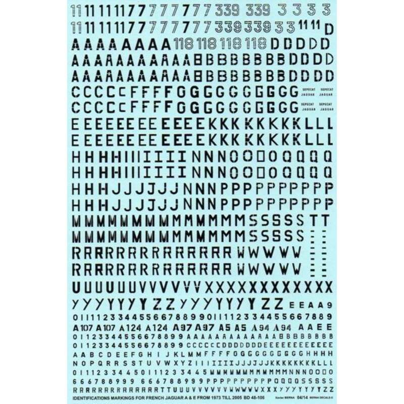 Identifications markings for French Sepecat Jaguar A - E from 1973 till 2005