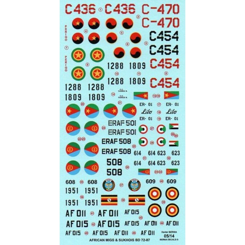 African Air Force MiGs & Sukhois: MiG-23ML C436, C454 red and black & C-470 Angola - MiG-23BN ER-01 Lilo, ERAF MiG-29 508 MiG-29