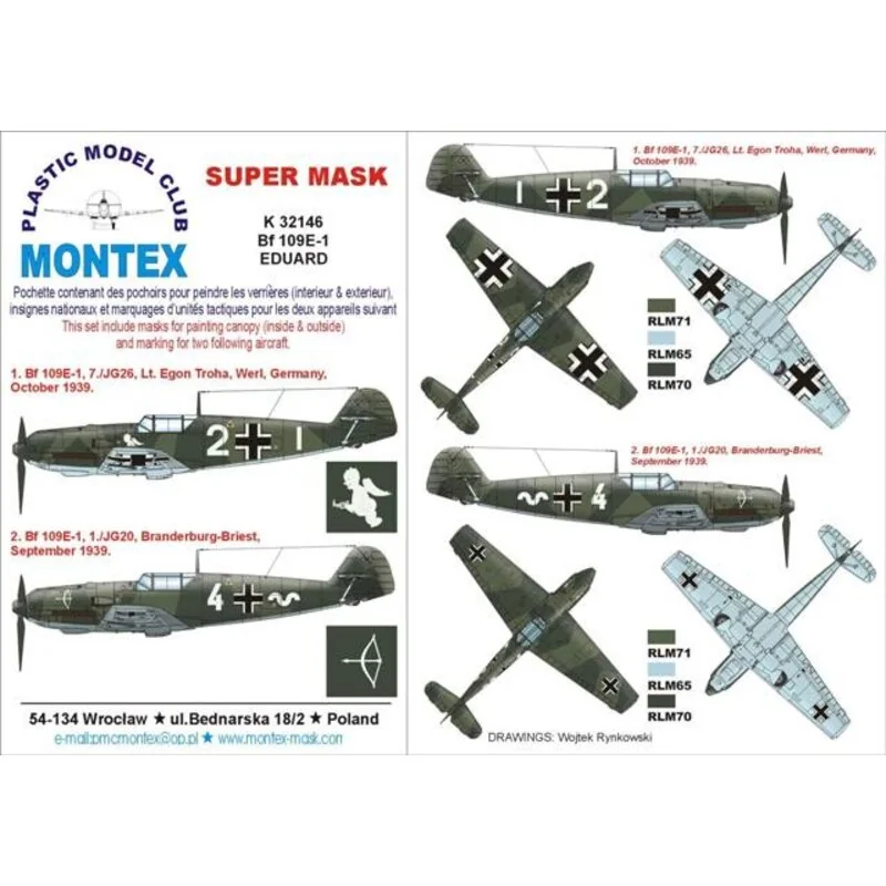 Messerschmitt Bf 109E-1 2 canopy mask (exterior and interior) + 2 insignia masks (designed to Be Farming with Eduard kits)