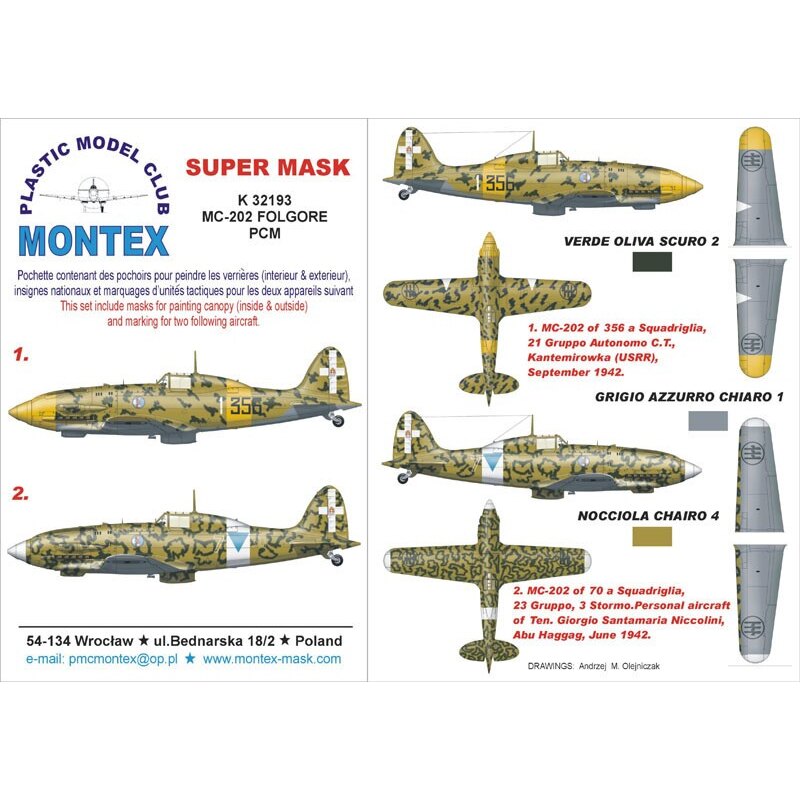 Macchi C.202 2 canopy mask (exterior and interior) + 1 insignia masks (designed to Be Farming with Pacific Coast Models kits)