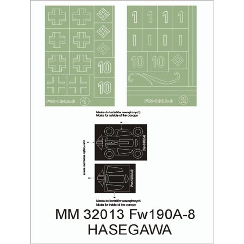 Focke-Wulf Fw 190A-8 February canopy masks (exterior and interior) + 2 insignia masks (designed to Be Farming with Hasegawa kits