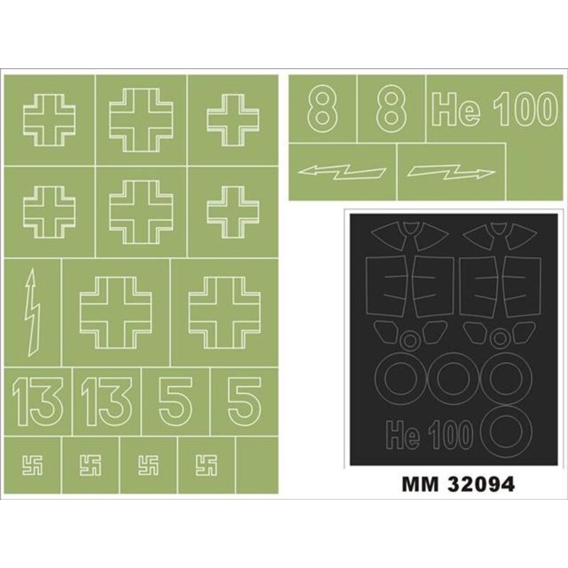 Heinkel He 100 2 canopy masks (exterior and interior) + 2 insignia masks (designed to Be Farming with Special Hobby kits)