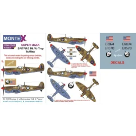 Supermarine Spitfire Mk.Vb Too canopy mask 1 (exterior) + 1 insignia masks + decals (designed To Be Farming with Tamiya kits)