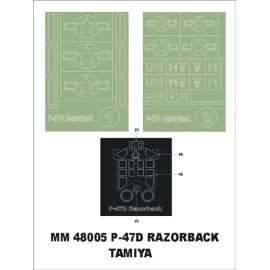 Republic P-47D Thunderbolt Razorback 1 canopy masks (exterior) + 2 insignia masks (designed to Be Farming with Tamiya kits)