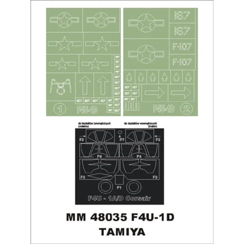 Vought F4U-1D Corsair 2 canopy masks (exterior and interior) + 2 insignia masks (designed to Be Farming with Tamiya kits)