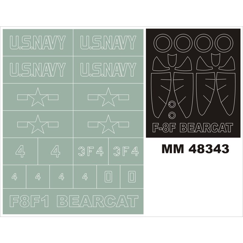 Grumman F8F Bearcat 2 canopy masks (exterior and interior) + 1 insignia masks (designed to Be Farming with HOBBY BOSS kits)