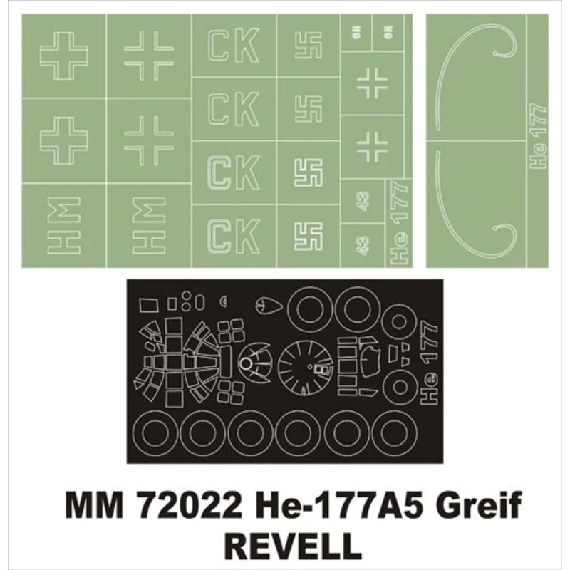 Heinkel He 177 Greif one canopy masks (exterior) + 2 insignia masks (designed to Be Farming with Revell kits)