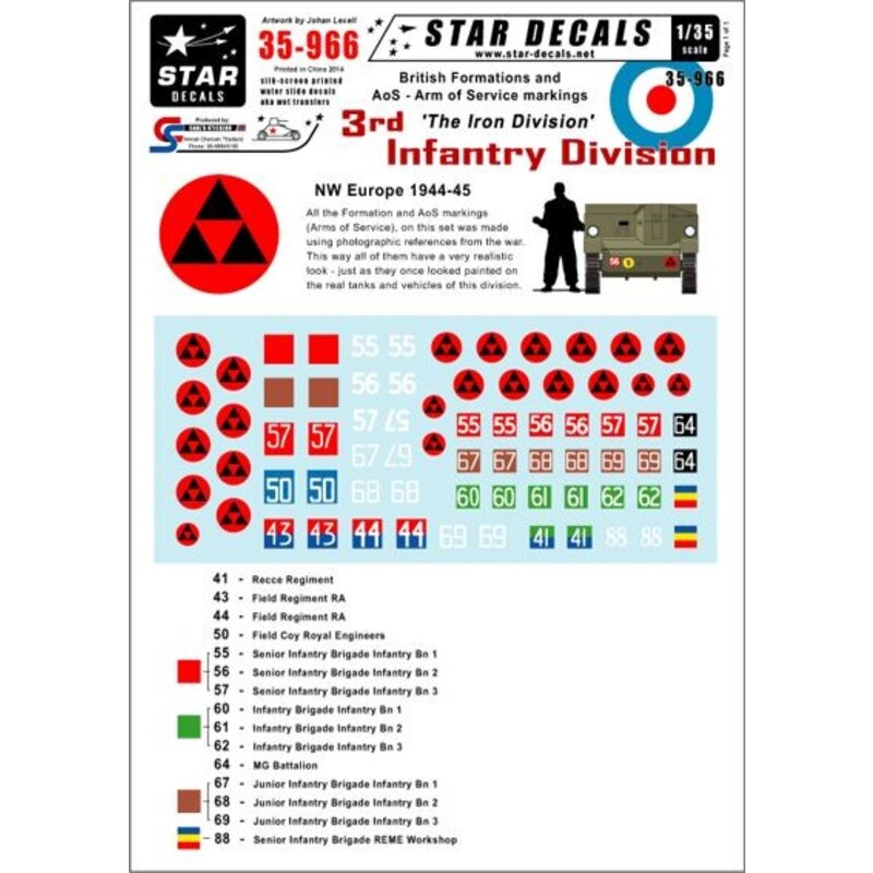 British 3rd Infantry Division NW Europe. Generic Training and AoS markings