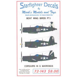 Decals Bent Wing Birds Pt. 1 Corsairs in G Markings. Markings for 6 Vought F4U-1D different / FG-1D Corsairs VF-5 USS Franklin -